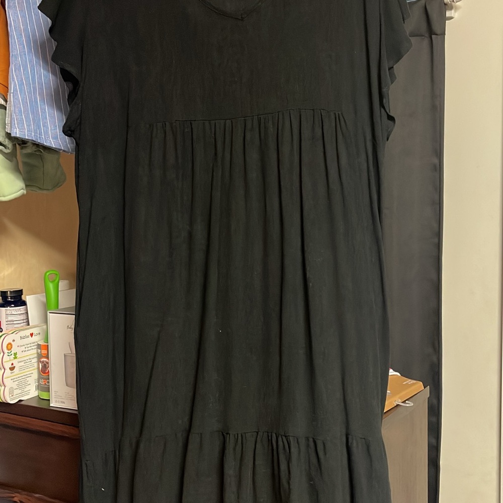 Black Ruffled Sleeve Dress